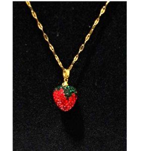 Rhinestone Strawberry Pendant Necklace